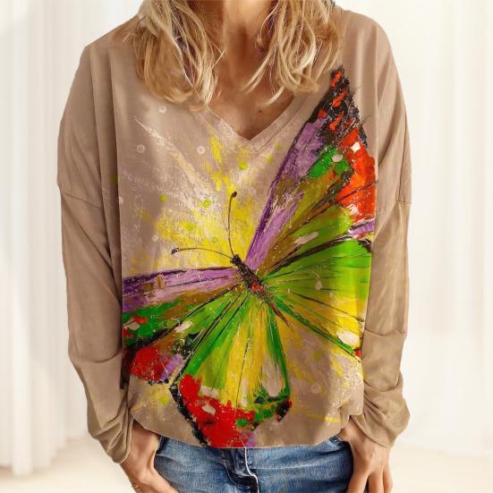

Блузка с длинным рукавом, мягкая туника, женская футболка с принтом бабочки для