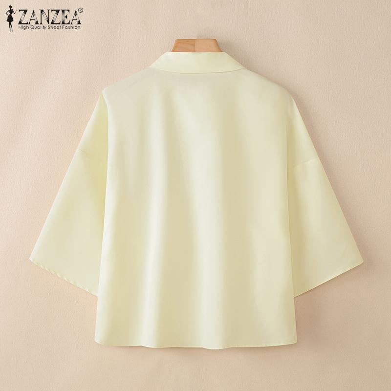 ZANZEA Damen Casual Turn Down Kragen Sommer Kurzarm Bluse