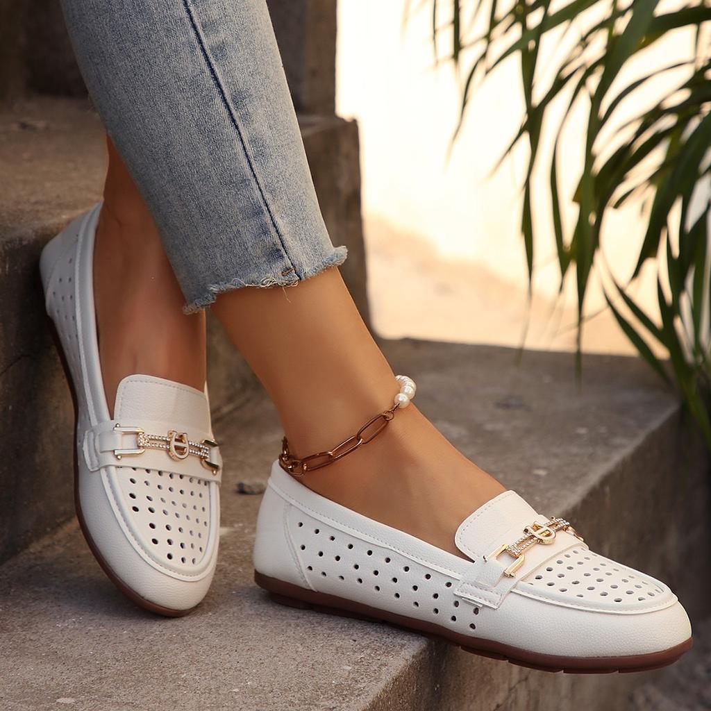 Damen Leder Freizeitschuhe Damen Ausgeschnitten Weiche Loafer Koreanische Version Flache Schuhe Mokassins Damen Luxusmarke Zapatillas Mujer
