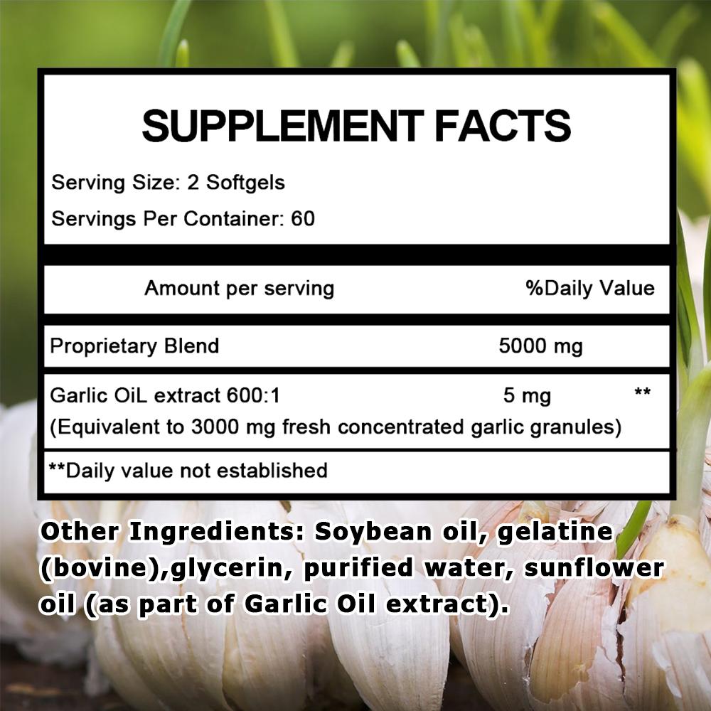 Odorless Garlic Extract 5000 mg Cholesterol & Antioxidant Supplement 120 Capsules