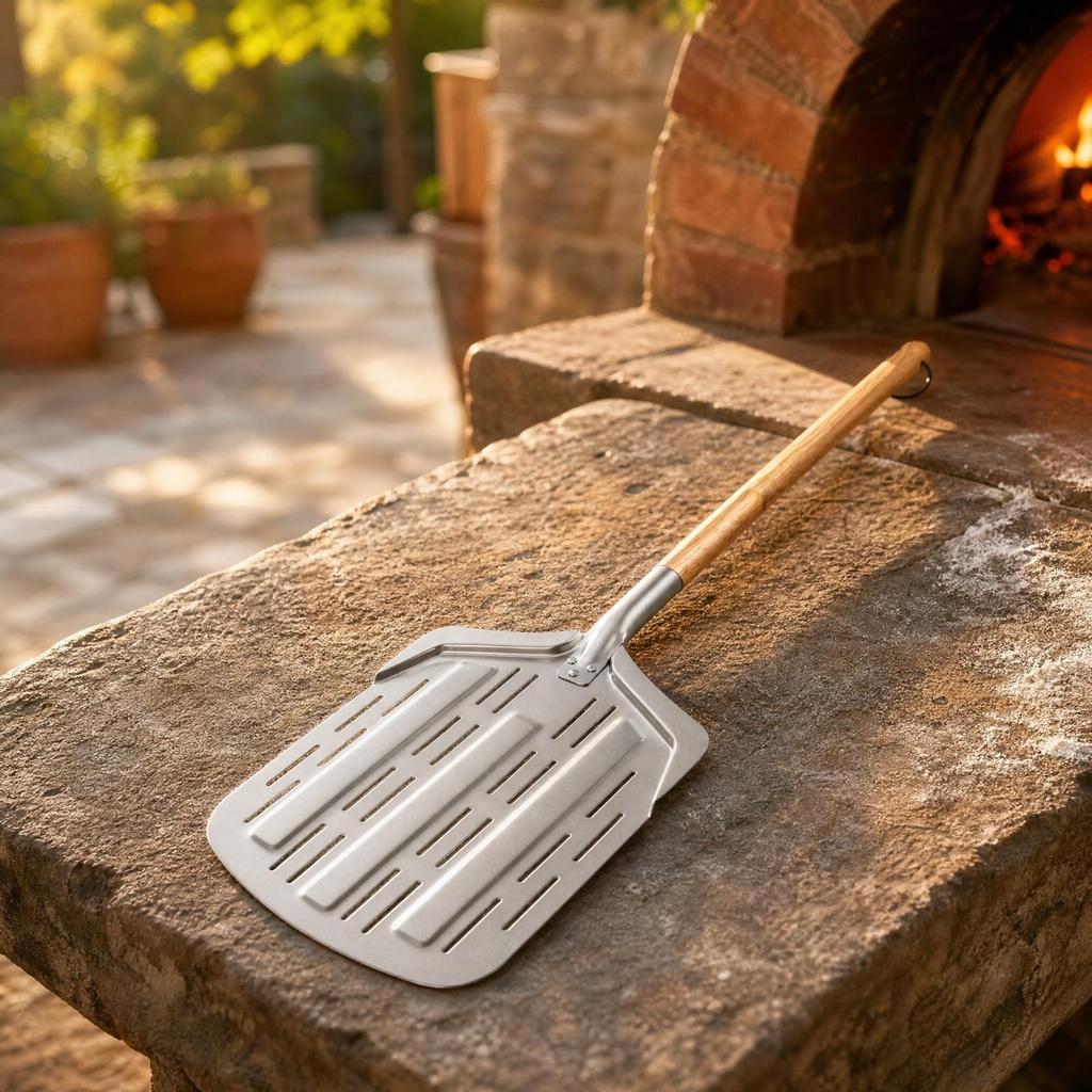 Aluminum Pizza Peel with Wooden Handle Perforated paddleResistant for Home