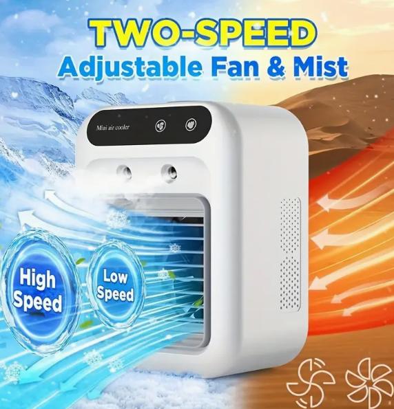 1pc portable humidifying and cooling fan, dual wind speed and spray mode, USB charging, personal desktop humidifier fan.