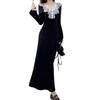 French small fragrance Hepburn style black v-neck dress children's early autumn wear new high-end inner long dress