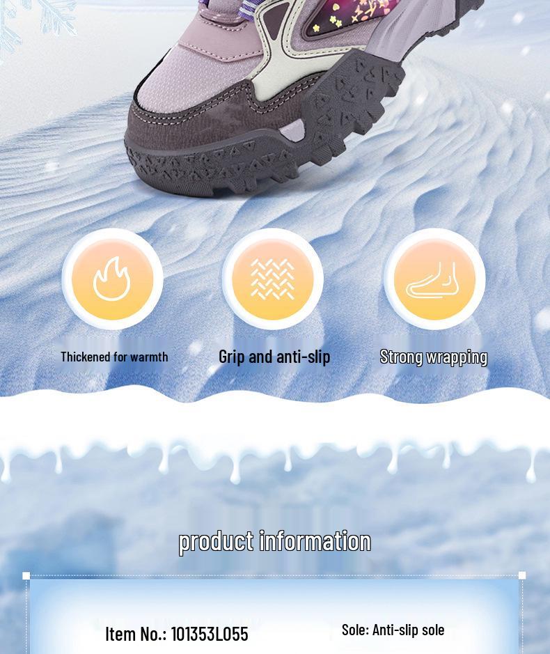 Girls' High-Top Waterproof Winter Snow Boots with Velvet Lining and Leather Surface
