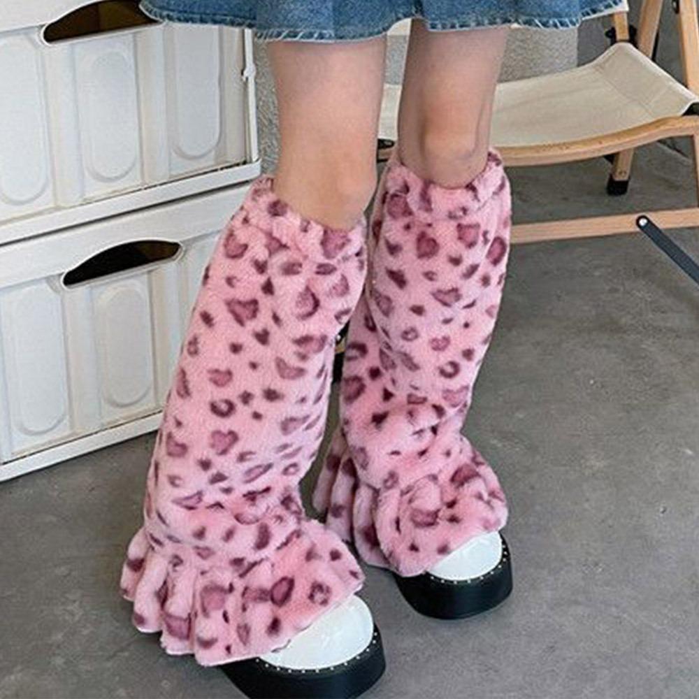 Leopard Print Leg Warmers Ruffled Design Stockings Cosplay Ankle Warmer Socks  Street Style