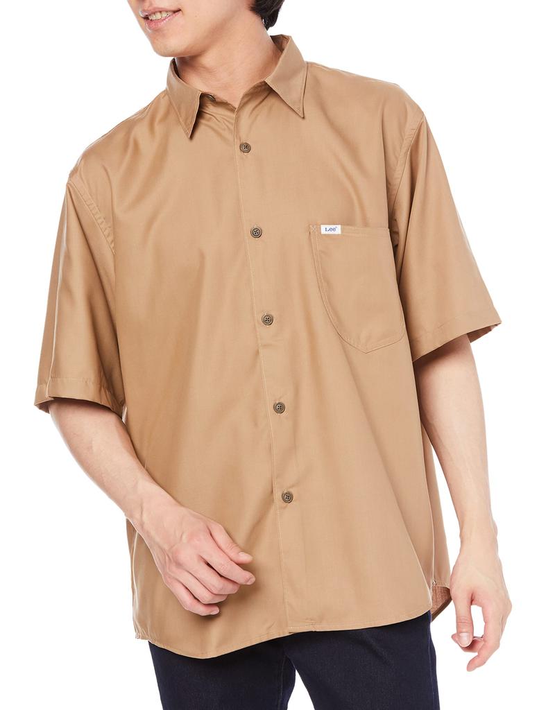 Lee Official Short Sleeve Size Men's Button-Down Shirt, Beige, M, LS1361-145