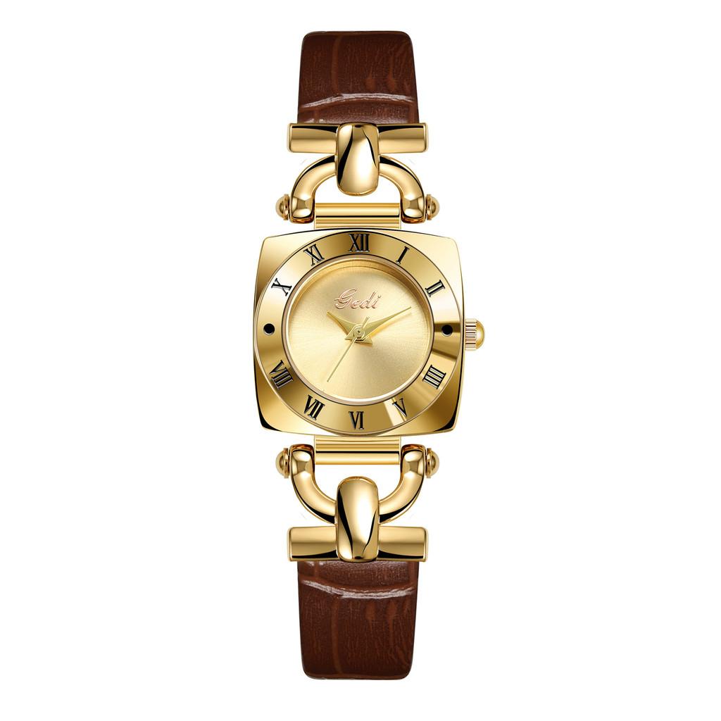 

Жіночий ретро-квадратний кварцовий годинник зі шкіряним ремінцем, водонепроникний, для повсякденної елегантності