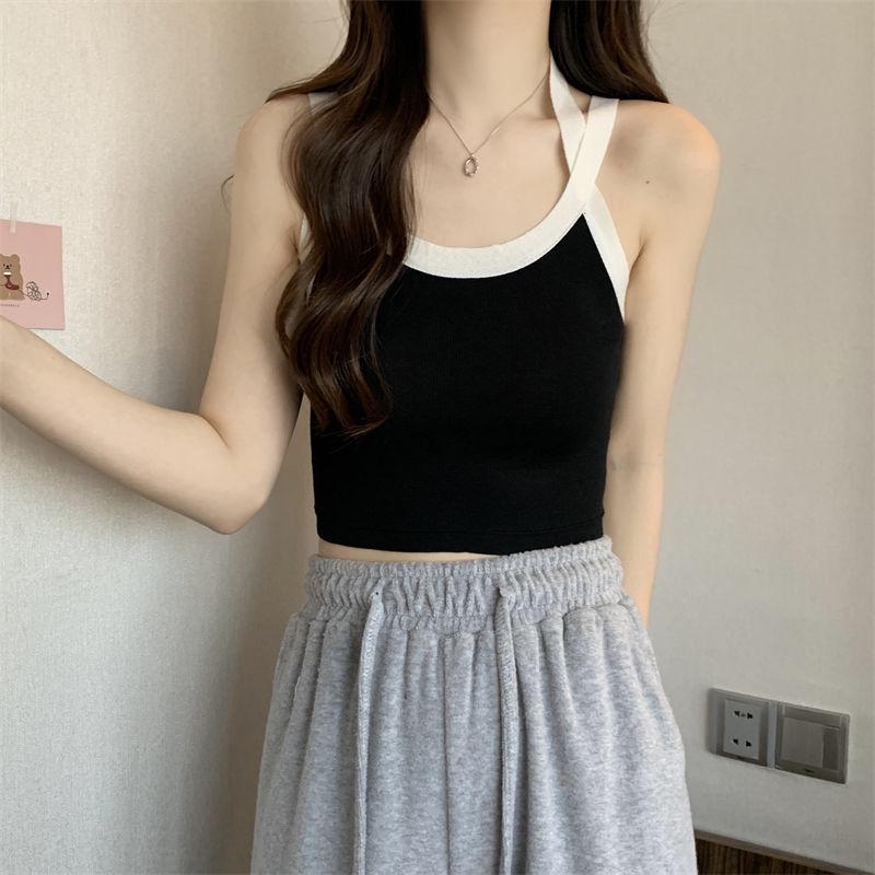 

Женский укороченный топ без рукавов с халтер-воротником - Pure Desire с открытыми плечами на весну/лето One Size (35kg-60kg) чёрный