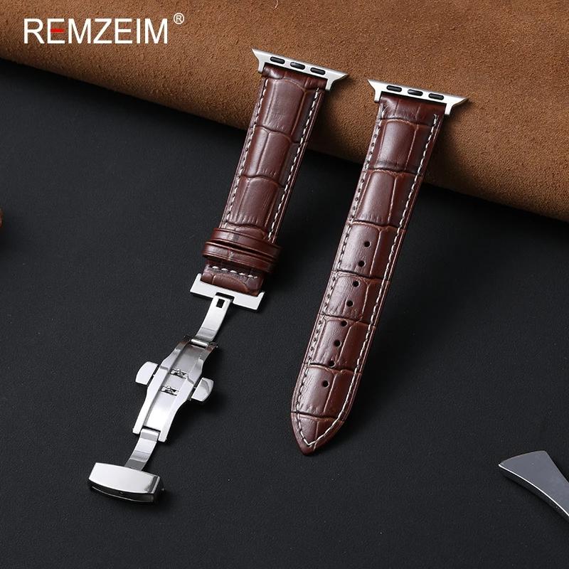 Leather Smartwatch Strap with Butterfly Clasp for Apple Watch Band 44/40/49/45/41/38/42mm for IWatch 10 9 8 Se 7 6 5 4 Ultra 2