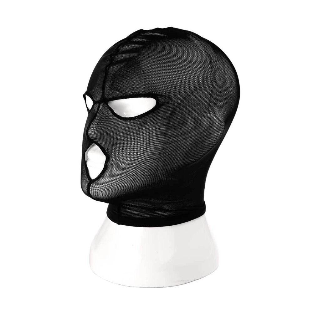 Sexy Black Lace Mask See-through Full Face Hood Fashion Cosplay Headgear  Parties