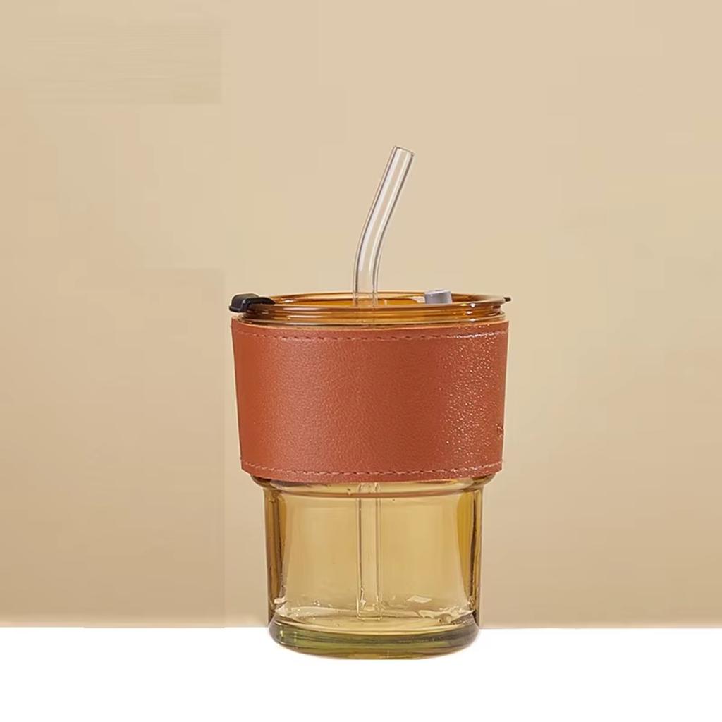 Reusable Milk Tea Cup Coffee Glass Cup Glass Cup with Lid and Straw
