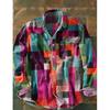 Retro-style Colour-block Print Men’s Long-sleeved Button-down Shirt
