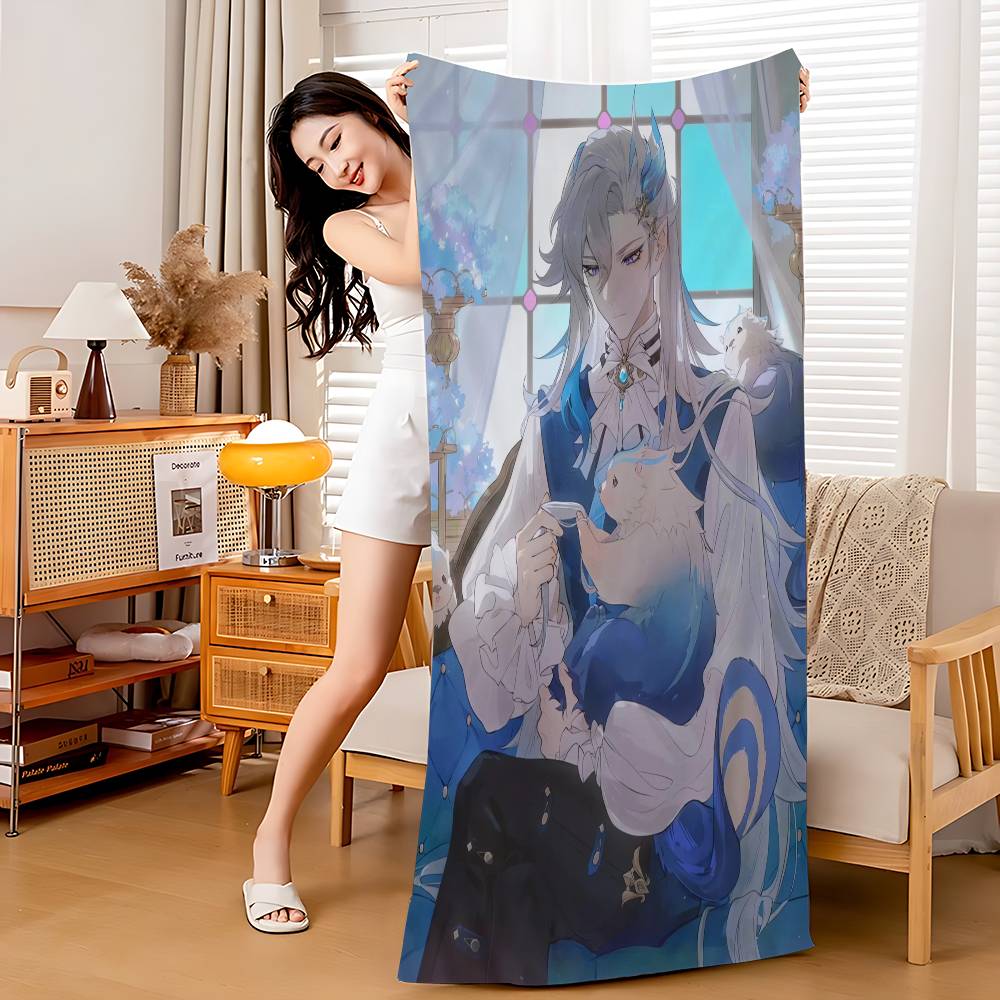 G-Genshin I-Impacts N-Neuvillettes Bath Towel Microfiber Soft Water Absorbing Breathable For Girl Kids Decorative Cartoon Beach Towel