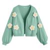 Women's Floral Sweater Loose Short Knit Cardigan