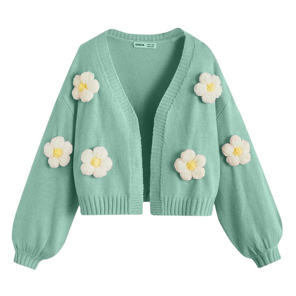 Women's Floral Sweater Loose Short Knit Cardigan