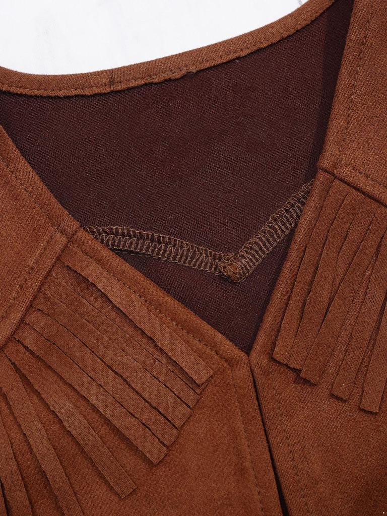 Kids Boys Western Cowboy Vest Suede Leather Pointed Hem Jacket for Halloween Carnival Party