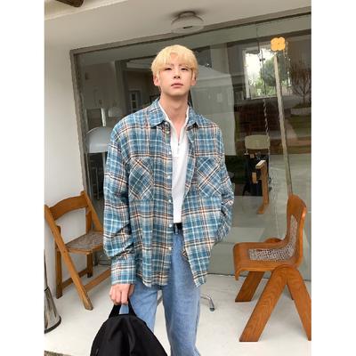 2024 Plaid Langarm Hemd Japanischen Hong Kong Stil Ins Lose Hemd Jungen Sommer Trendy Vielseitig Casual Mantel
