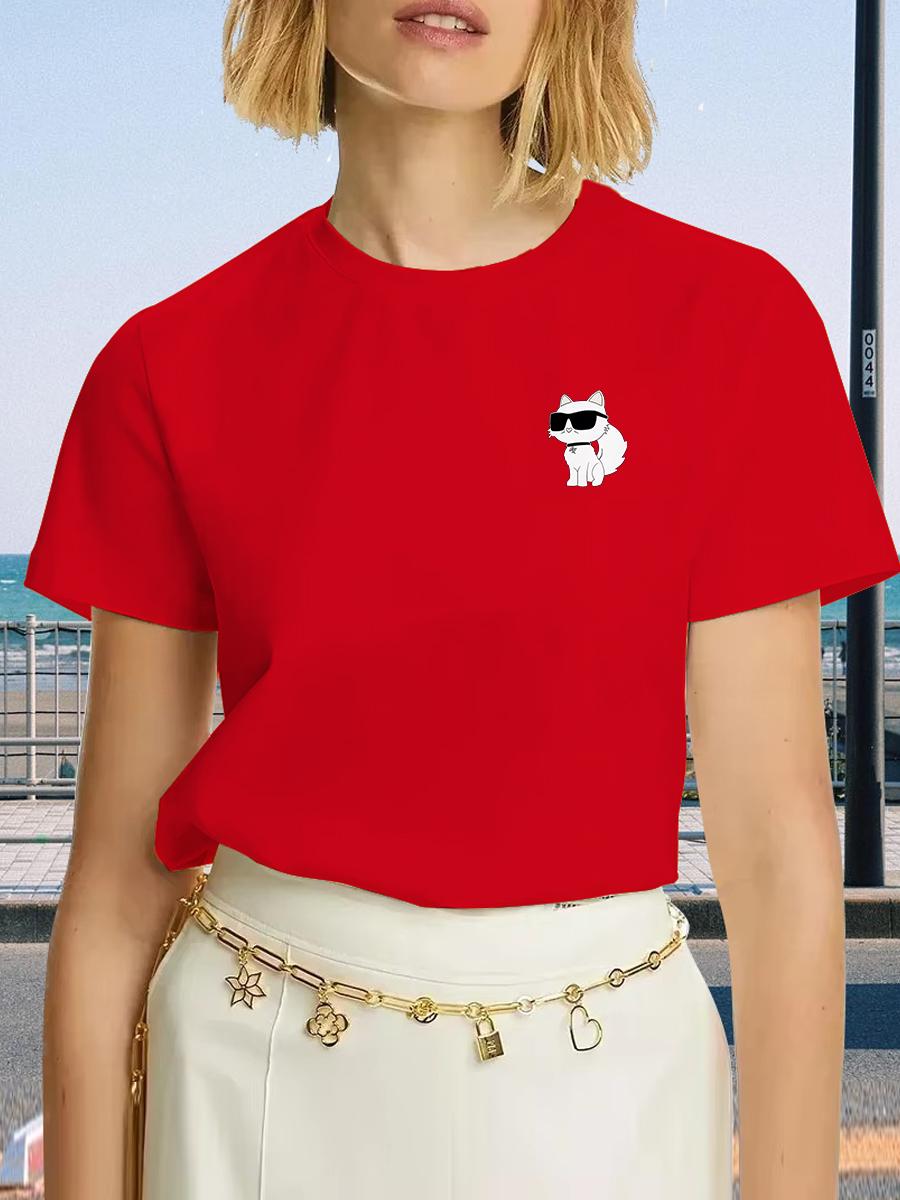 

Fashon Male and Female Couples Neutral Cartoon Cat Fashion Crew Neck Cotton Short T-shirt Printed Trend Summer Top Short Sleeve S