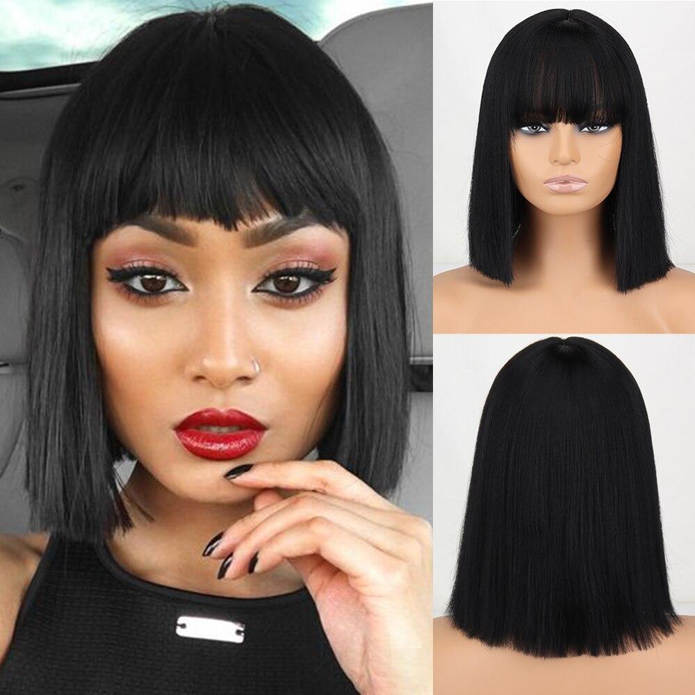 MERISIHAIR Yeşil Kısa Düz Sentetik Elyaf Bob Peruk Patlamalı Peruk Kadın Cosplay Parti Günlük Giyim Kısa Bob Peruk