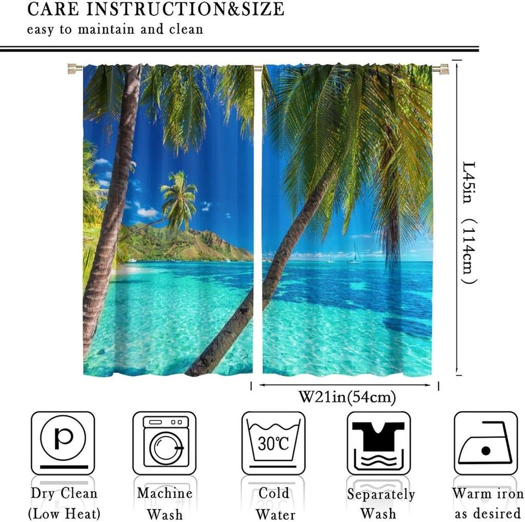 Tende Palma Oceanica Arredamento Casa Estate Tropicale Spiaggia Tema Hawaiano Stampa Scenario Blu Costiero Tenda Finestra con Tasca per Asta Poliestere