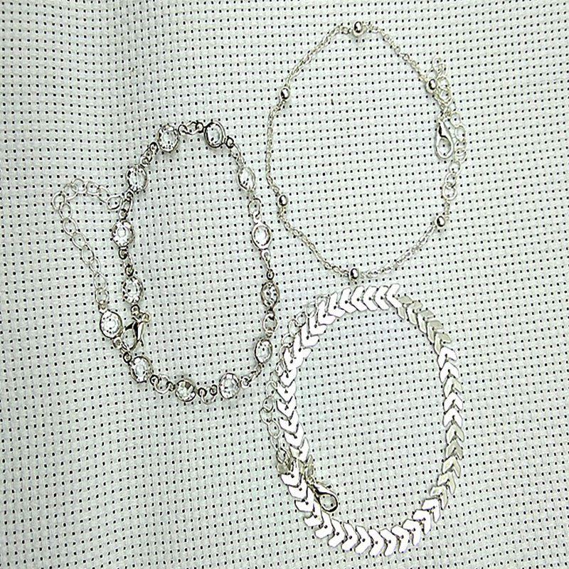 3pcsset Summer Beach Fashion Fishbone Chain Crystal Zircon Beads Chain Anklet