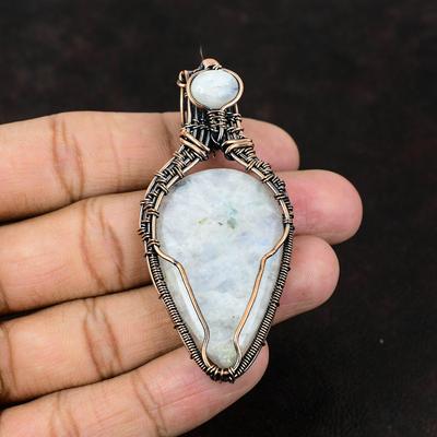Regenbogenmondstein Anhänger Kupferdraht umwickelter Anhänger Kupferschmuck Mondstein Schmuck Handgefertigter Anhänger Edelstein Damenschmuck Geschenk für Sie