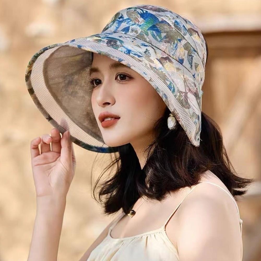 Breathable Flower Empty Top Cap Adjustable Large Brim Sun Hat Anti-Sun Fisherman Hat  Outdoor