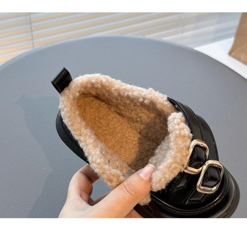 Girls Children Winter Warm Thickened Fleece Lined Casual Leather Shoes
