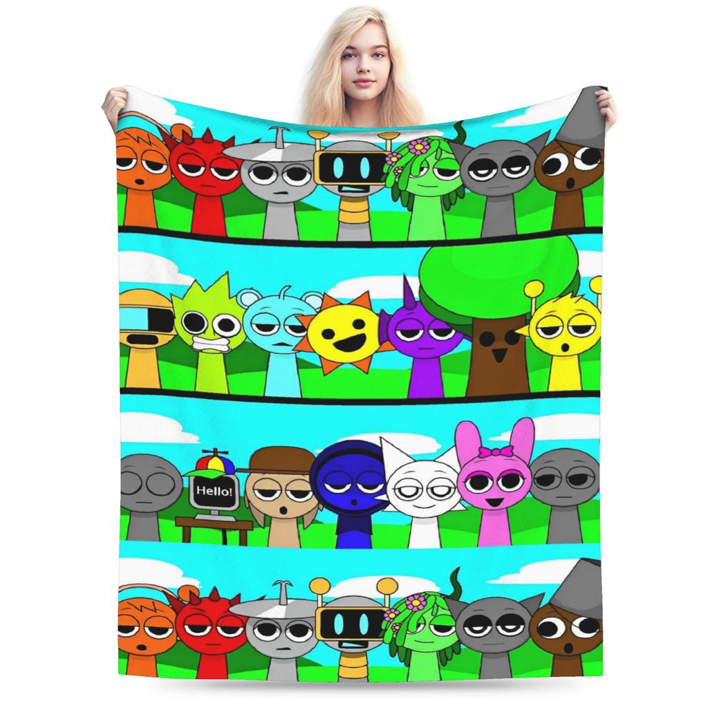 Sprunki Characters Game Velvet Throw Blanket  Blankets for Bed Outdoor Warm Quilt