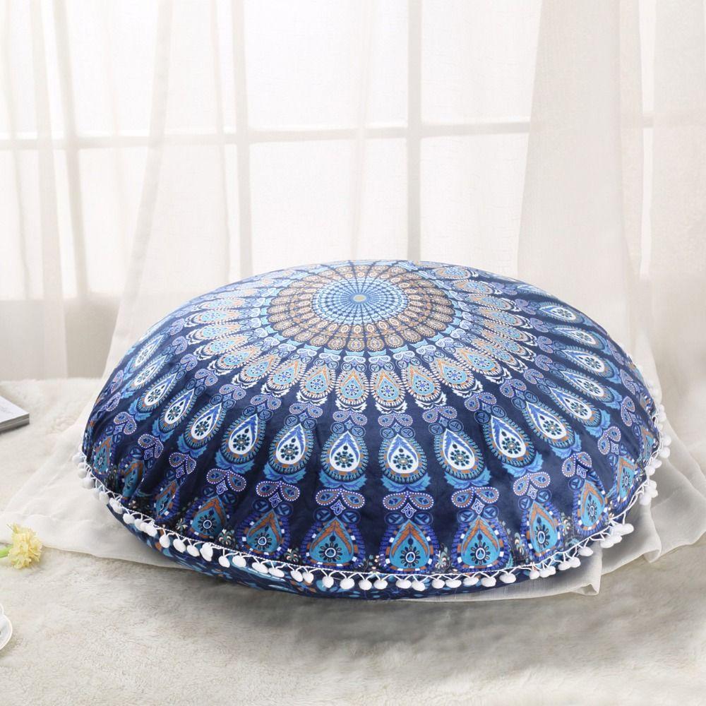 Böhmische Bodenkissenbezug Boho Bedruckter Kissenbezug Mandala Runder Kissenbezug Runder Kissen