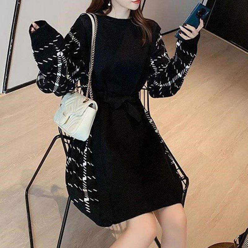 Dress for Woman Autumn Winter Cotton Plus Size Loose Casual Holiday Knitted Jumper Knee-length Long-sleeved Dresses