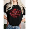 European Size Women'S Valentine'S Day Red Heart Print Short Sleeve T-Shirt Casual Round Neck ,Medium Stretch Fabric,for Spring Summer Casual Wear