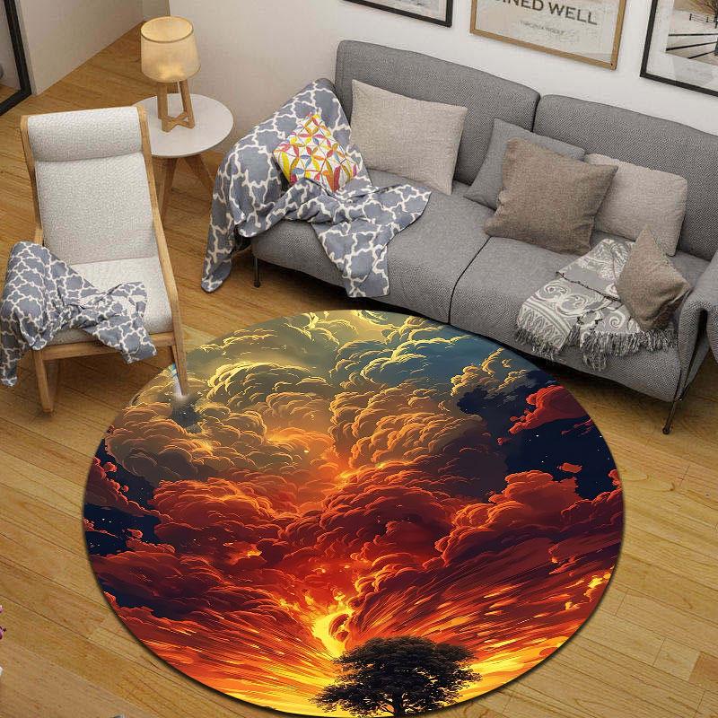 Boho Round Butterfly Multicolor Rug Mat, Non-Slip Floor Mat for Nursery