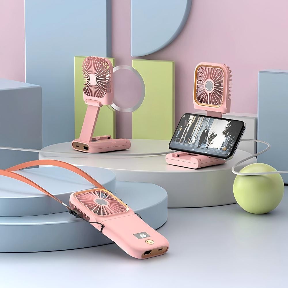 

USB Rechargeable Neck Fan, 3000mAh, Adjustable, 3-Speed, Digital Display, Travel, Sports, Cooling розовый