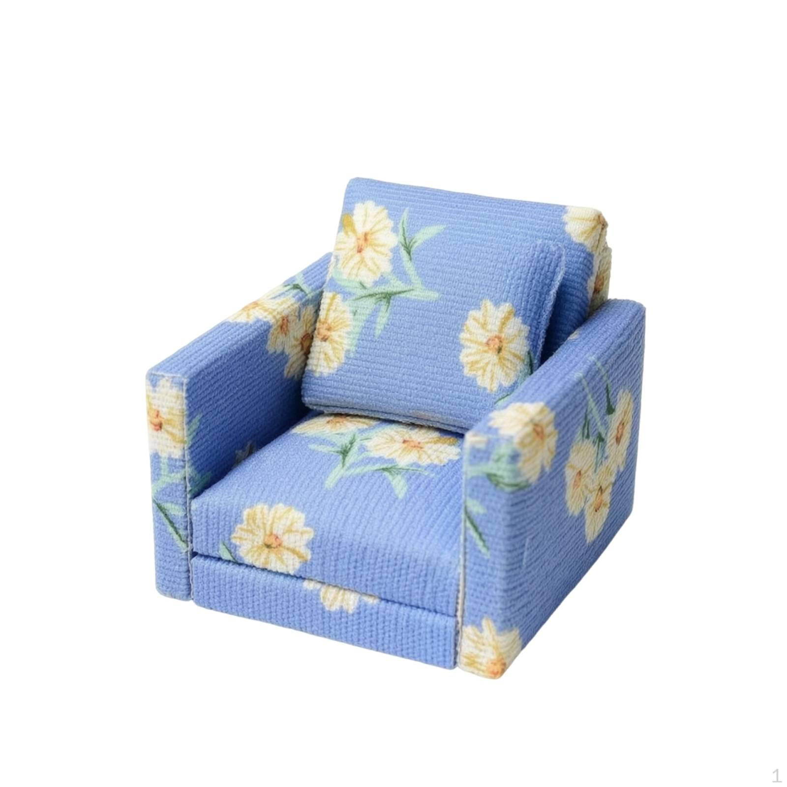 Miniature Armchair with Cushion 1:12 Scale Dollhouse Cushioned Chair Pillow