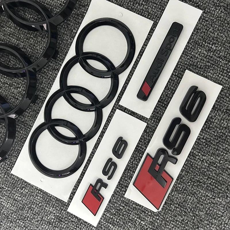 1Q RS6 4Ring logo ABS Black Car Hood Front Grill Emblem Rear Trunk Badge RS5 Sticker 1Q Sport Emblem For RS6 2016-2020 2D 63v