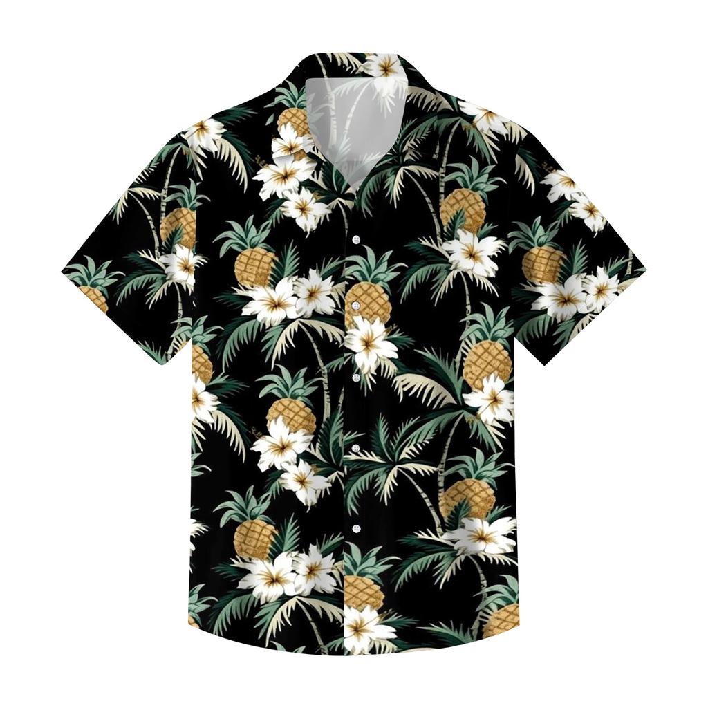 Men's Casual Short Sleeve Button Down Shirt Loose Fit Printed Tropical Palm Tree Pattern Lightweight Summer Beach Shirt