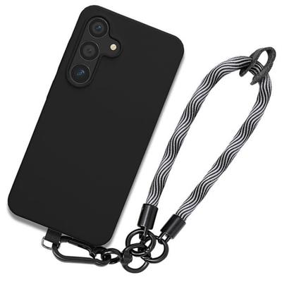 Black Silicone Case for Samsung Galaxy S24 FE (not for S24) with Removable Gray Lanyard, Shockproof Protection