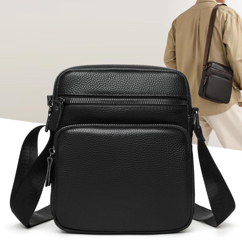 Men's Leather Shoulder & Cross - body Bag Multiple Zipper Pockets Business Casual Messenger Bag Lightweight & Versatile Day Bag
