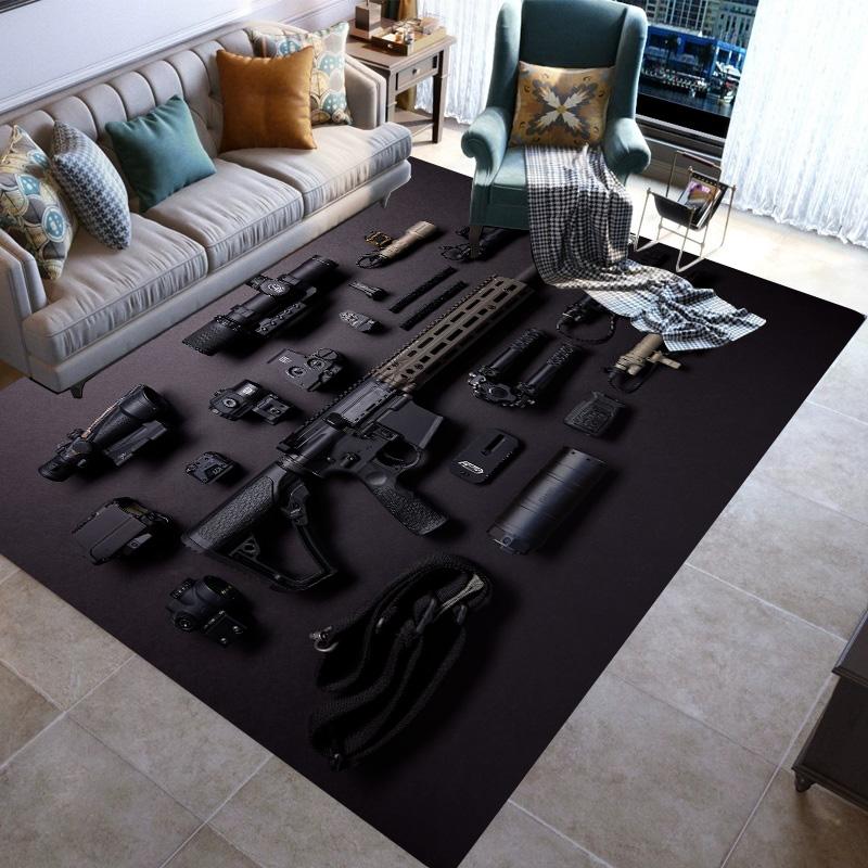 Retro Guns Pistol Ammunition Bullet Cartridge AK M4 Rug Carpet for Living Room Bedroom Decor Non-slip for Sofa Doormat Mat