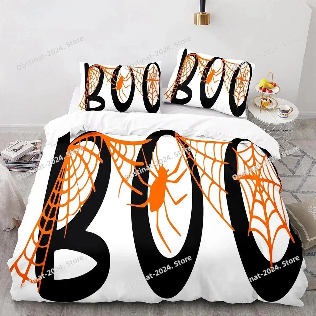 Top Halloween Boo Cartoon Bedding Set Printed Single Comforter Quilt Bed Cover Duvet Cover Pillow Case 3 Pieces Kids Adult Size