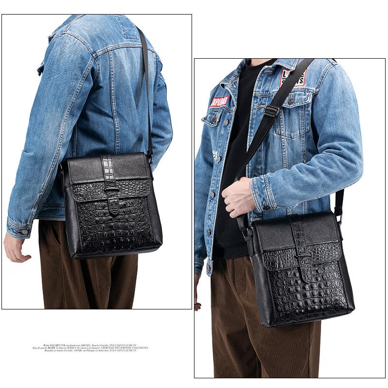 Men's Crocodile Print Single-shoulder Bag, Retro Genuine Leather Men's Crossbody Bag