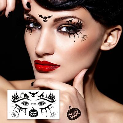 10 SZT. Halloweenowe Oczy Naklejka Tatuaż Tymczasowy, Czarna Sieć Pająka Dynia Duch Czarny Kot Wiedźma Nietoperz Wzór Pająka, Makijaż Oczu Twarzy Fałszywa Naklejka Tatuaż