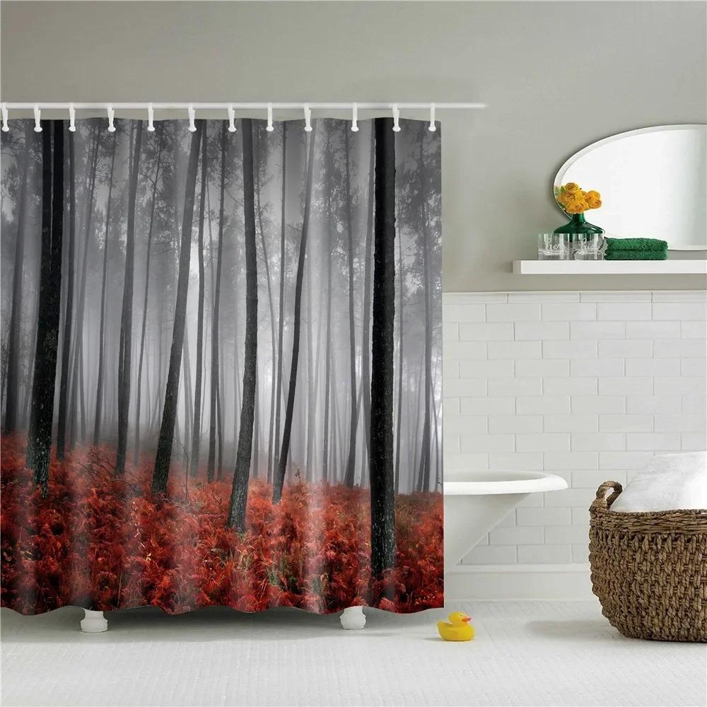 3D Tree Scenery Shower Curtains Bathroom Curtains High Quality Waterproof Polyester Bath Curtain with 12 Hooks for Home Decor