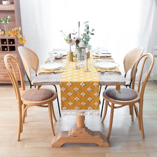 Boho Burlap Yellow Table Runner Wear Resistant Stain-Resistant Machine Washable Summer