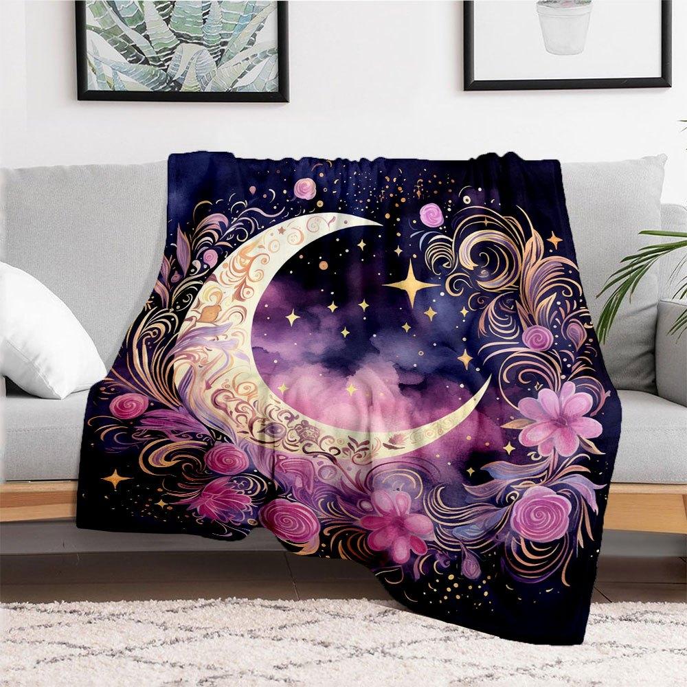 "Enchanted Celestial Crescent Moon Wall Art Print"Blanket Flannel Throw Blanket for Sofa, Bed, Travel, Camping, Office