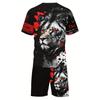 Summer Men's Suit Fashionable Tie-dyed Lion Pattern Men's T-shirt, Short-sleeved Animal Print Trendy Street Casual