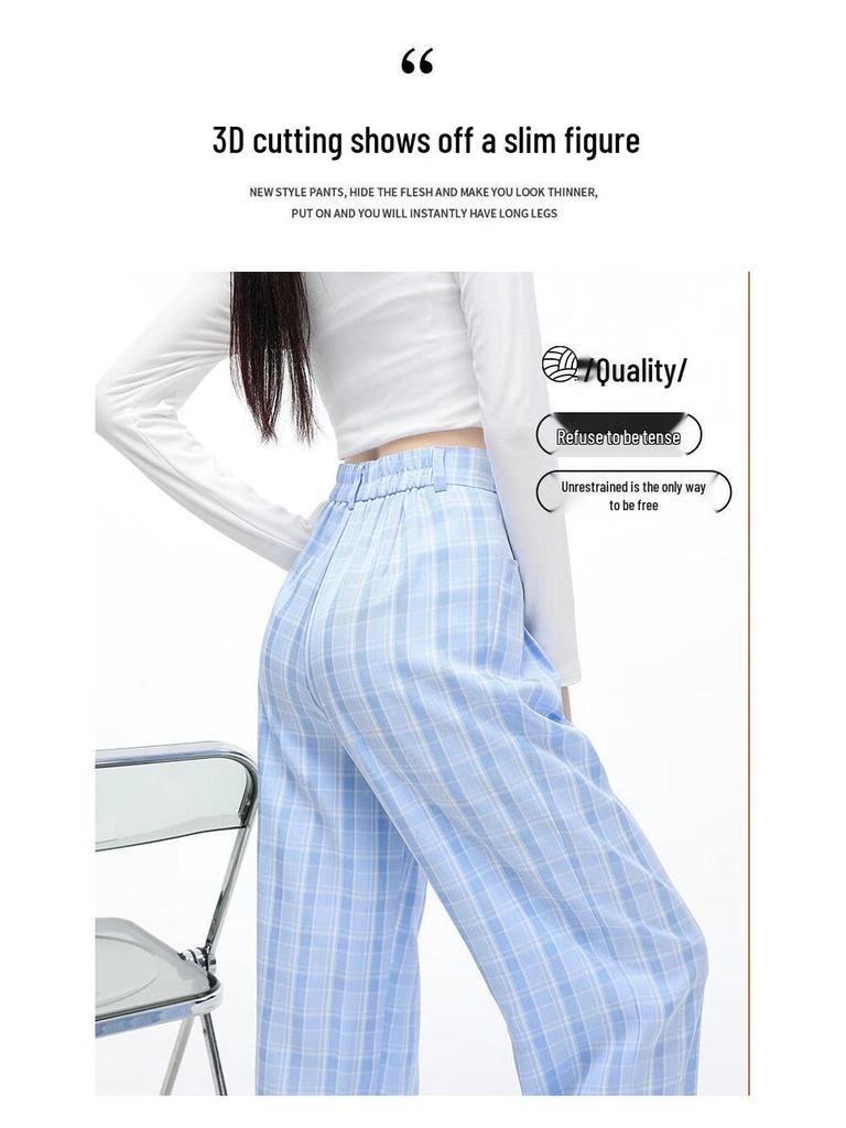 Women's Plaid Pleated Wide-Leg Suit Trousers