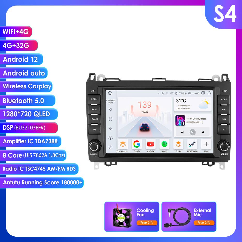 OSSURET 8" Bilradio for Mercedes Benz W169 W245 B200 W906 Sprinter W639 Vito Trådløs CarPlay Android Auto 4G DSP RDS 2din DVD Intelligent Skjerm