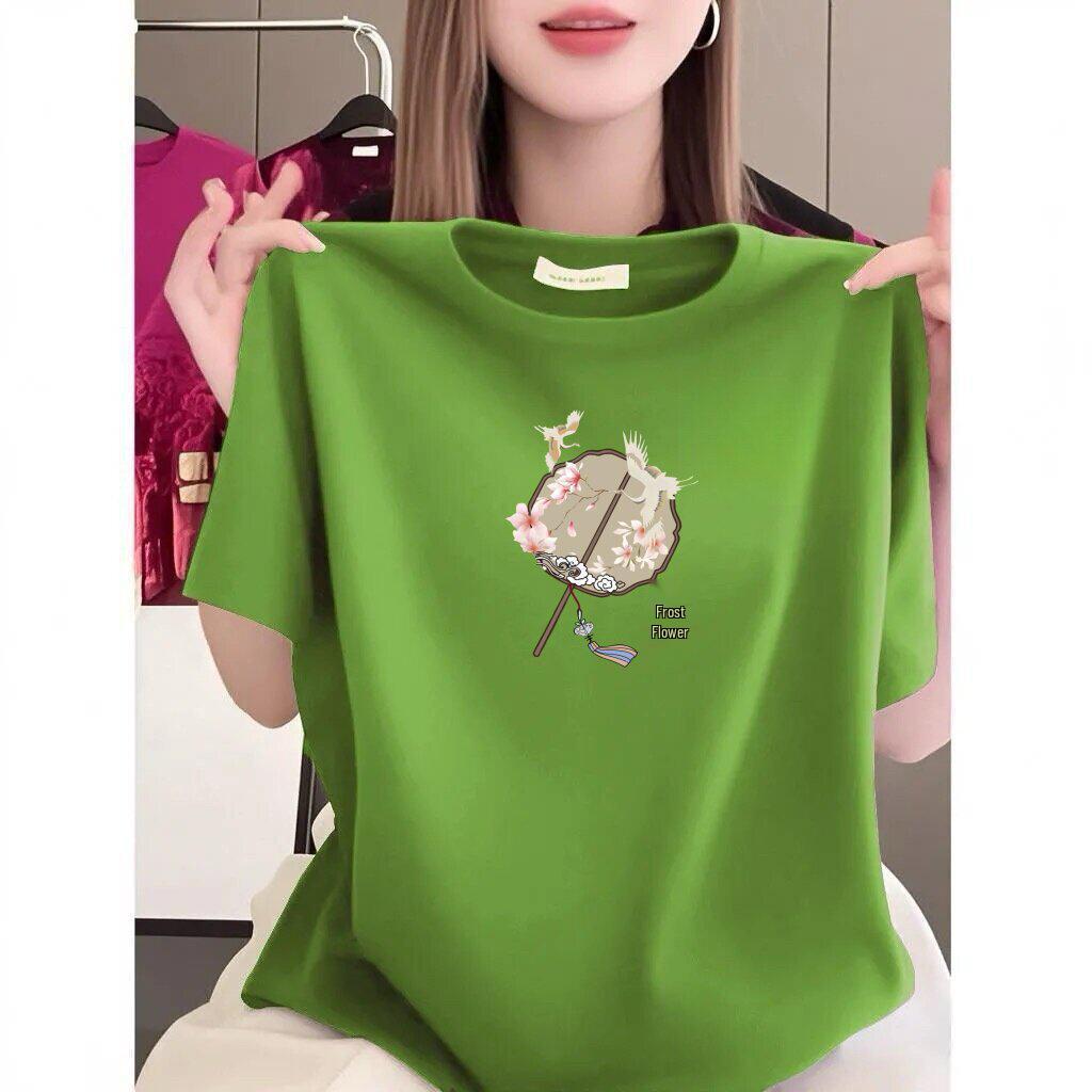 Women's Summer Short-sleeve Printed T-shirt - Loose, Slimming, Casual Wear